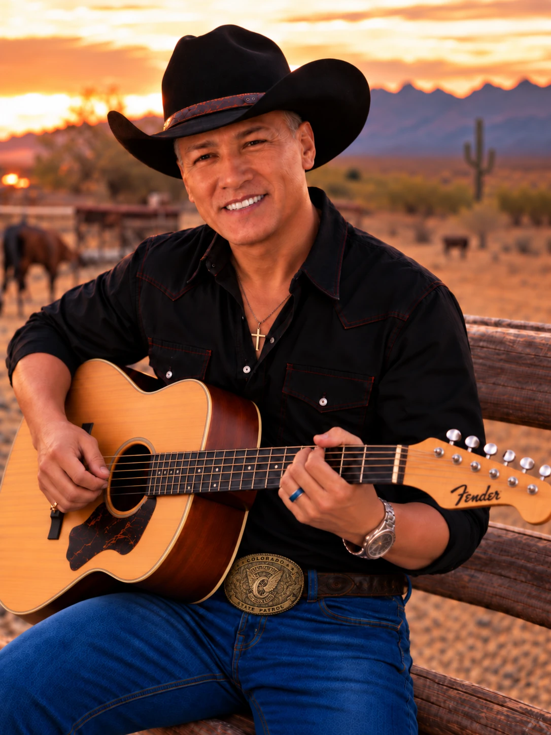D. Rio Wilson with guitar at sunset