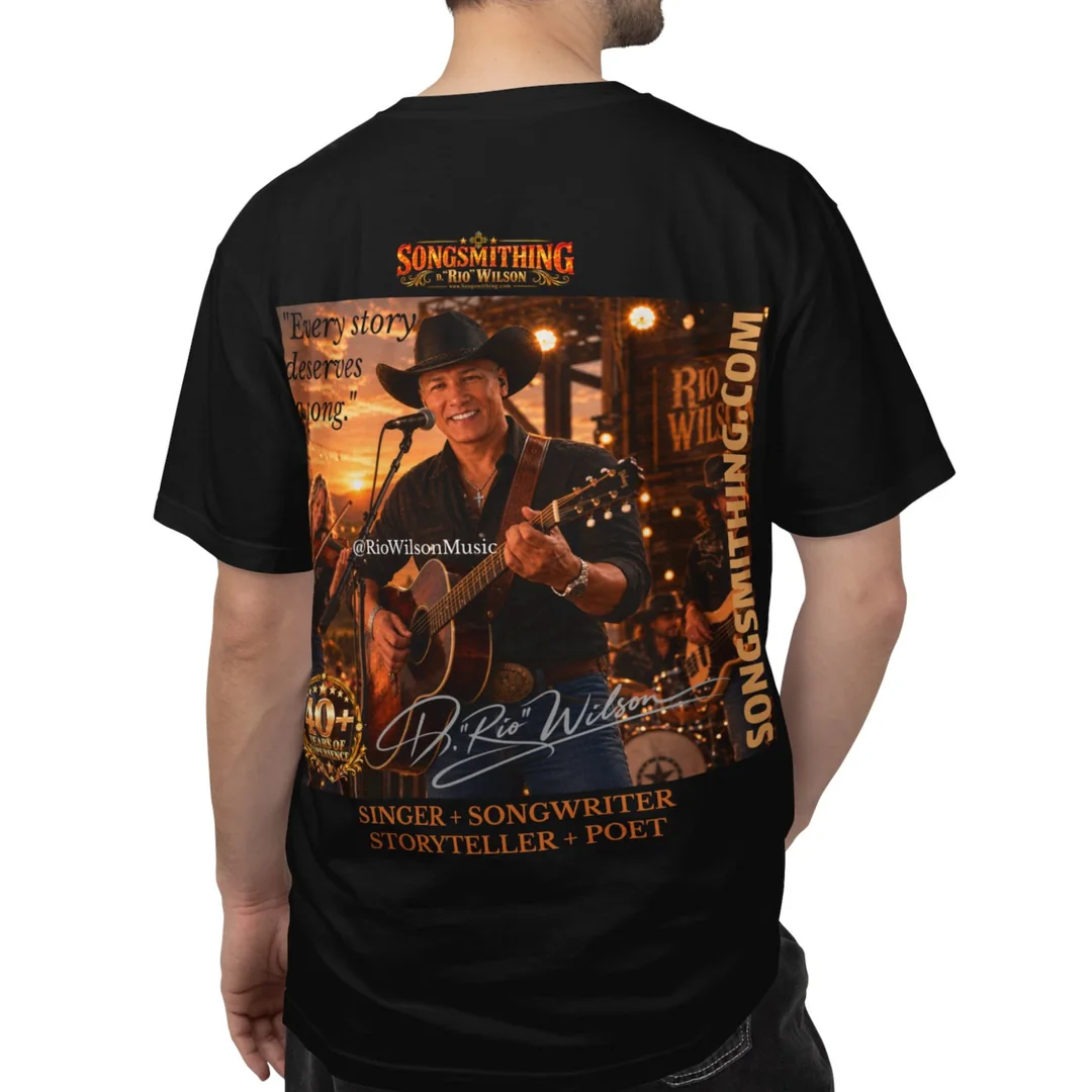 Back of a SongSmithing T-shirt with concert-style artist graphic