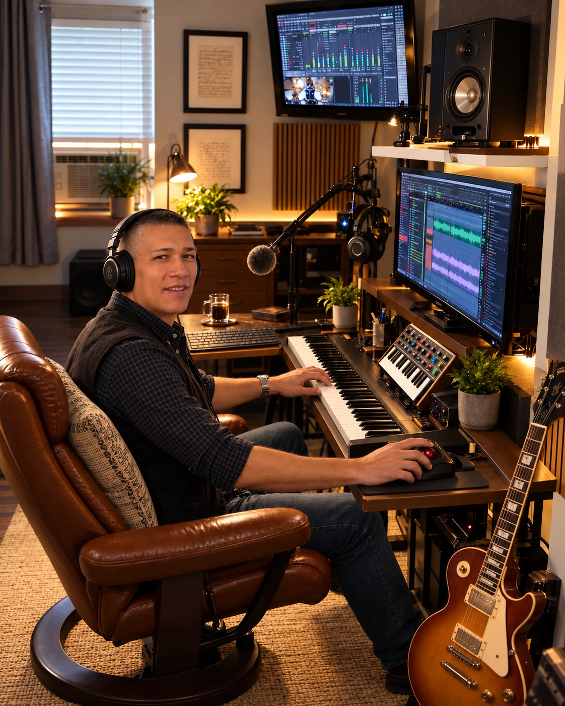 Rio working in his home studio